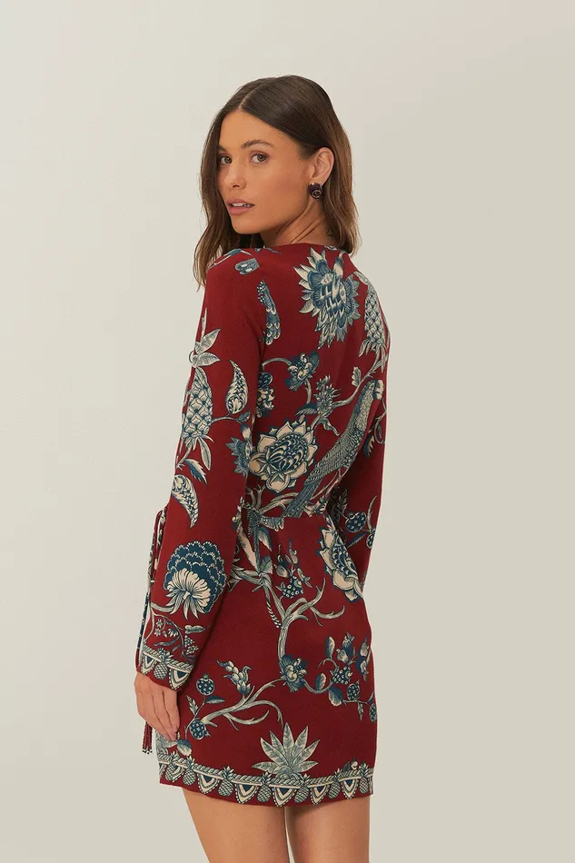 Red Tropical Landing Wrap Mini Dress Women Farm Rio Mini Dresses