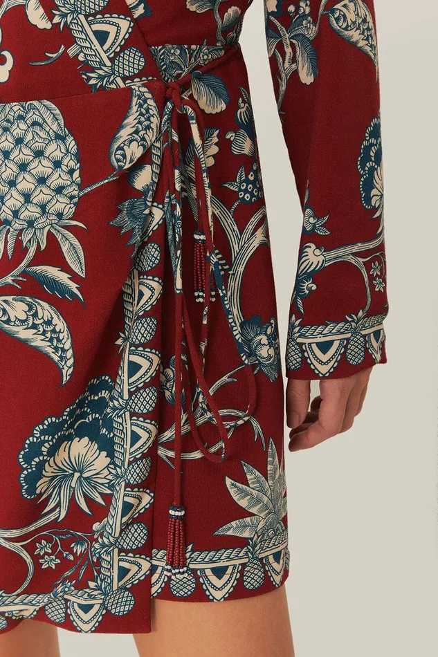Red Tropical Landing Wrap Mini Dress Women Farm Rio Mini Dresses