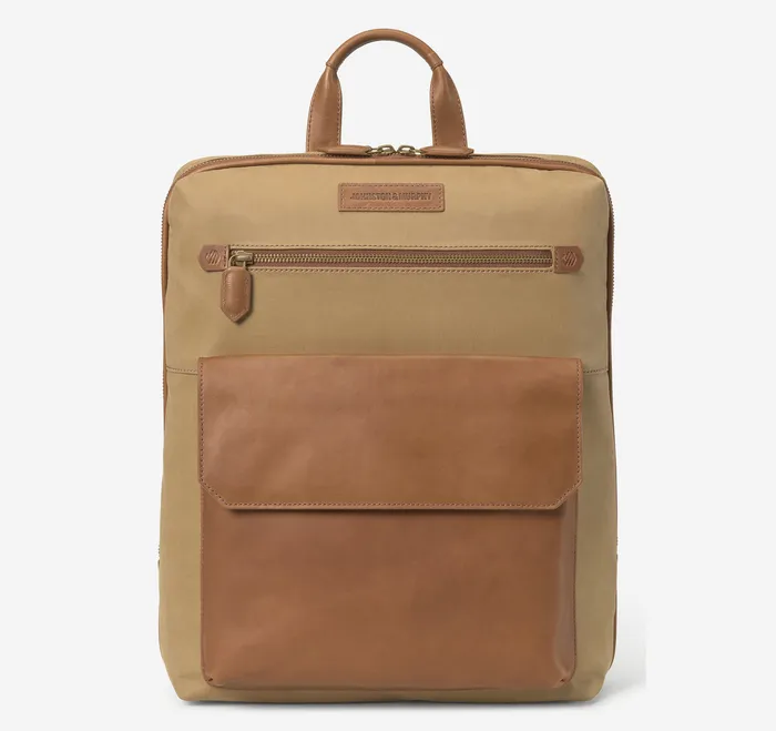 Rhodes Commuter Backpack Camel Antique CottonTan Full Grain Backpacks and Briefcases Johnston and Murphy Men