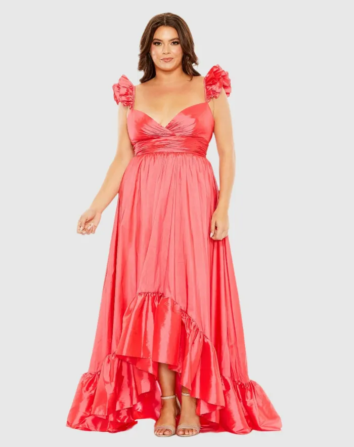 Ruffle Strap High Low Gown Plus Watermelon Women Plus Size Dresses Mac Duggal