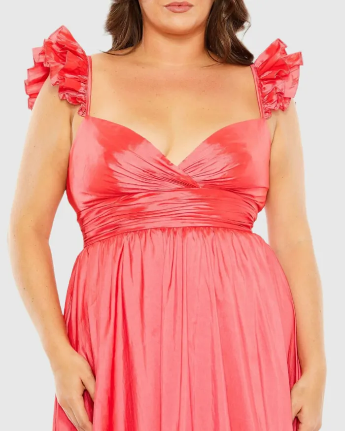 Ruffle Strap High Low Gown Plus Watermelon Women Plus Size Dresses Mac Duggal