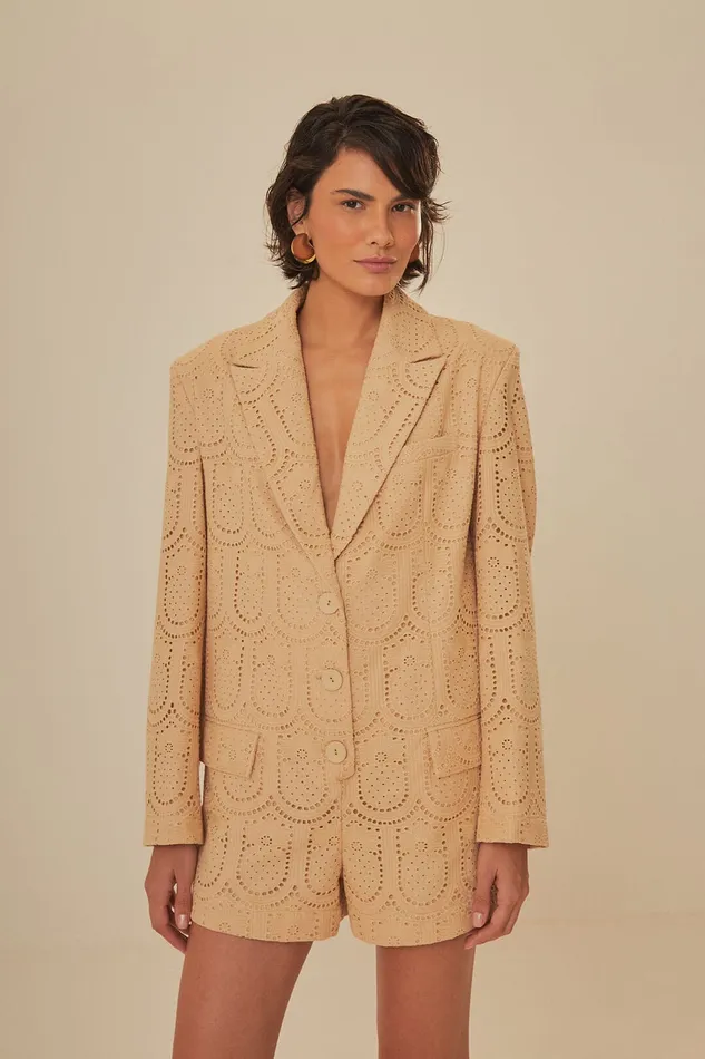 Sand Cotton Eyelet Tailored Romper Women Farm Rio Rompers