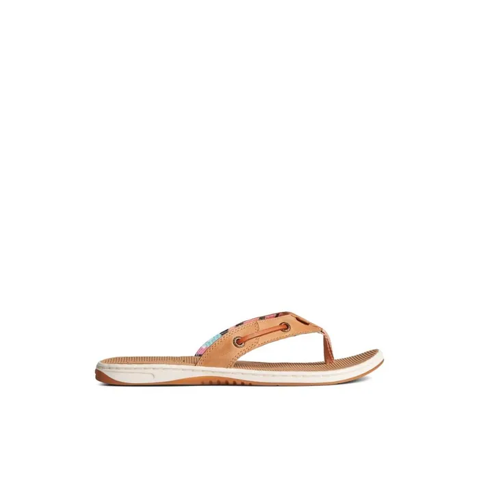 Sandals Women Sperry Seafish Leather Flip Flop Medium Beige