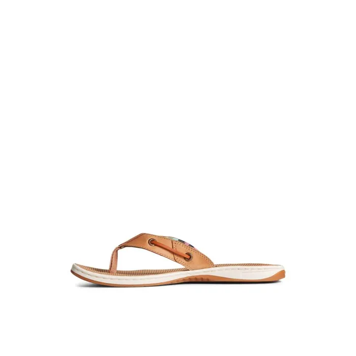 Sandals Women Sperry Seafish Leather Flip Flop Medium Beige