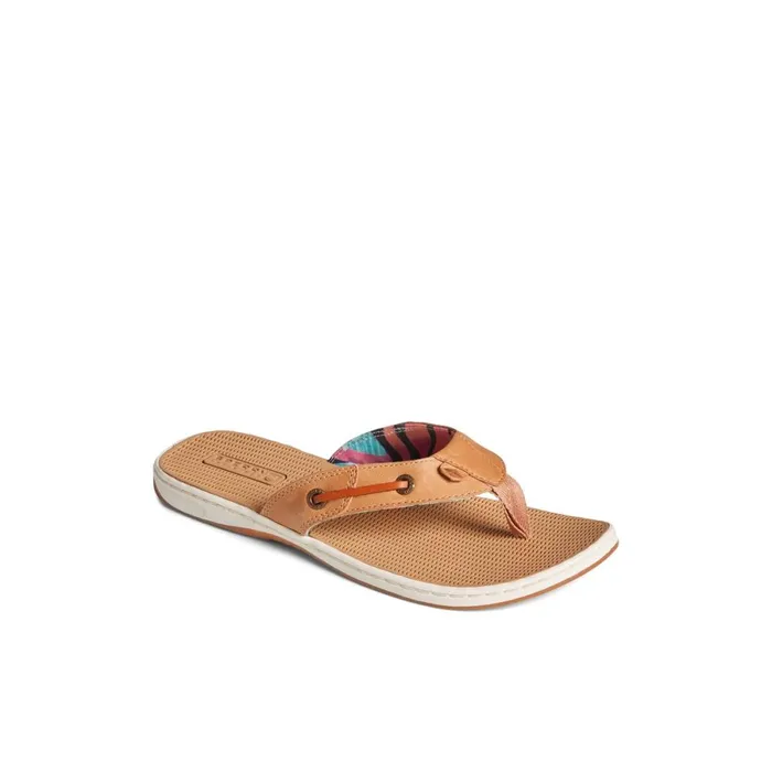 Sandals Women Sperry Seafish Leather Flip Flop Medium Beige