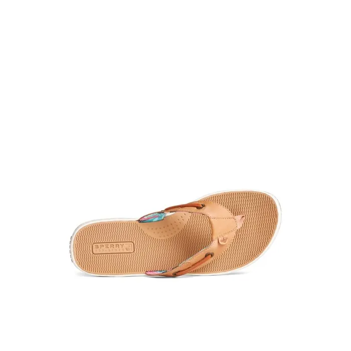 Sandals Women Sperry Seafish Leather Flip Flop Medium Beige