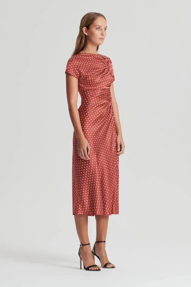 SATIN SPOT PRINT DRESS AMBER Dresses Scanlan Theodore Women SATIN SPOT PRINT DRESS AMBER Dresses Scanlan Theodore Women