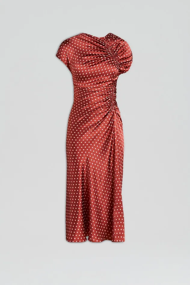 SATIN SPOT PRINT DRESS AMBER Dresses Scanlan Theodore Women SATIN SPOT PRINT DRESS AMBER Dresses Scanlan Theodore Women