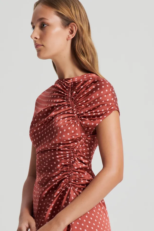 SATIN SPOT PRINT DRESS AMBER Dresses Scanlan Theodore Women SATIN SPOT PRINT DRESS AMBER Dresses Scanlan Theodore Women