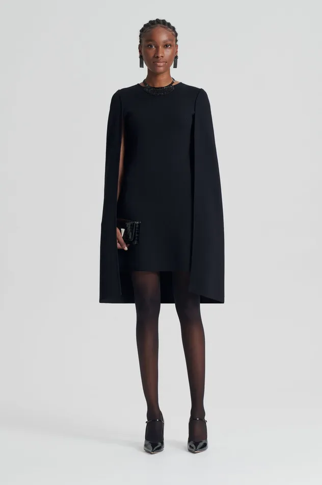 Scanlan Theodore Capes Women CREPE KNIT CAPE DRESS BLACK
