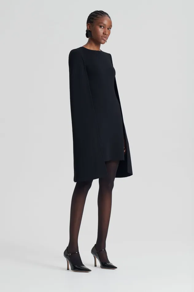 Scanlan Theodore Capes Women CREPE KNIT CAPE DRESS BLACK Scanlan Theodore Capes Women CREPE KNIT CAPE DRESS BLACK