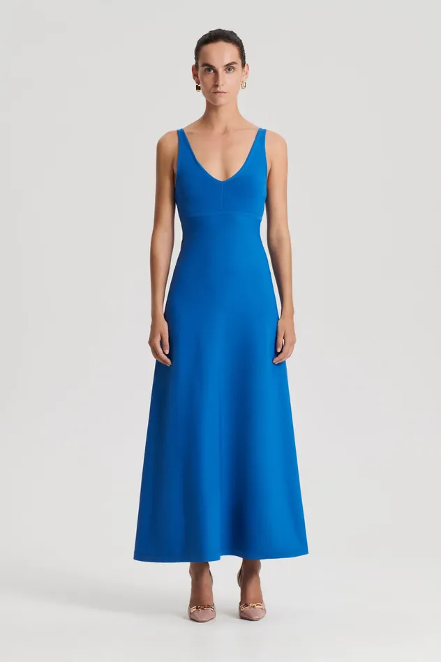 Scanlan Theodore CREPE KNIT V NECK DRESS PRUSSIANBLUE Women Dresses
