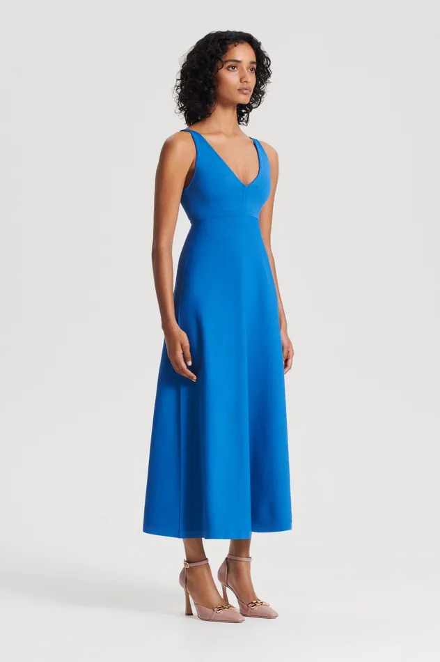 Scanlan Theodore CREPE KNIT V NECK DRESS PRUSSIANBLUE Women Dresses
