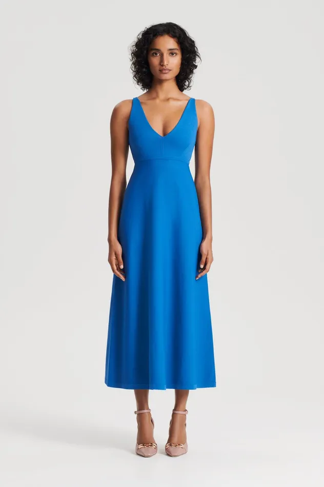 Scanlan Theodore CREPE KNIT V NECK DRESS PRUSSIANBLUE Women Dresses