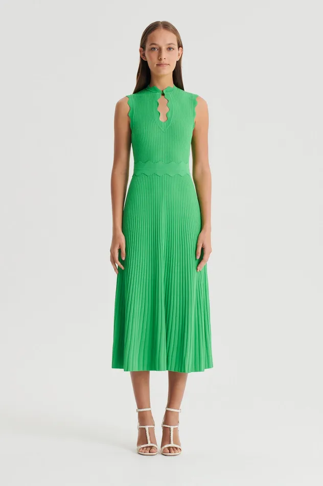 Scanlan Theodore PLEATED RIB SCALLOP TRIM DRESS GREEN Women Knitwear