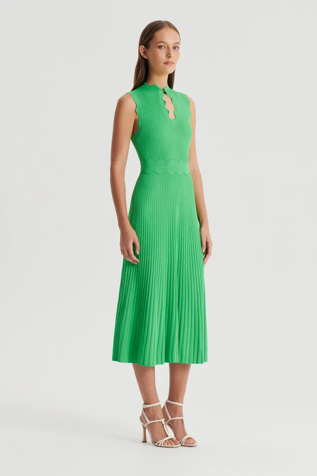 Scanlan Theodore PLEATED RIB SCALLOP TRIM DRESS GREEN Women Knitwear