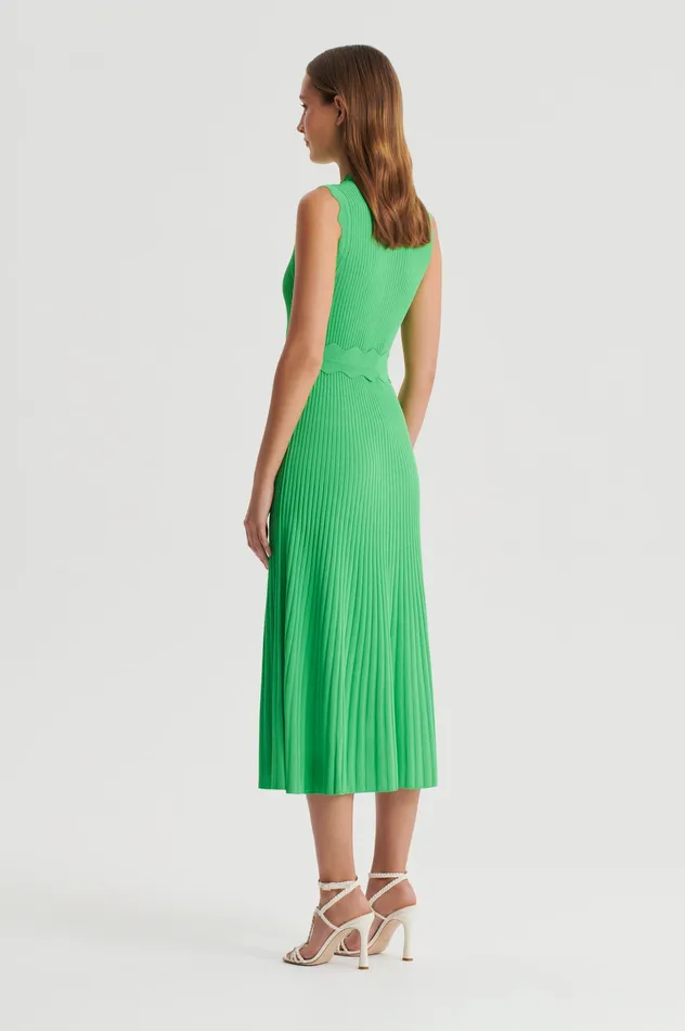 Scanlan Theodore PLEATED RIB SCALLOP TRIM DRESS GREEN Women Knitwear
