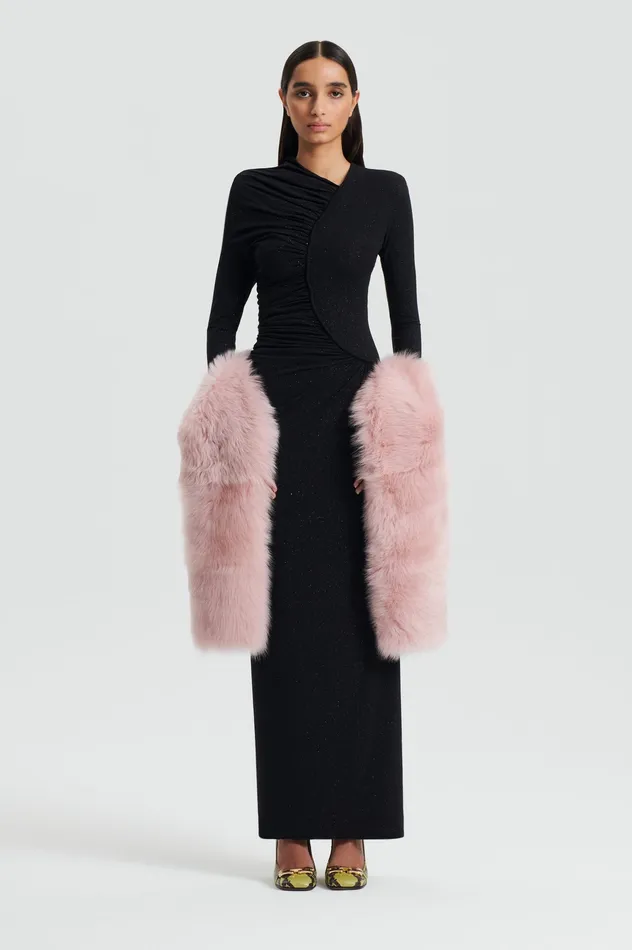 Scanlan Theodore TINSEL DRAPE GOWN BLACK Women Dresses