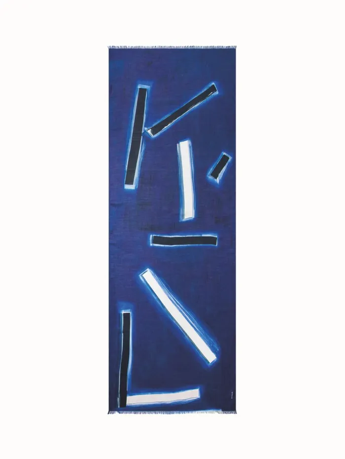 Scarf In Cashmere And Silk With Blue Angel Print Blue Angel Women Akris Collector Scarves