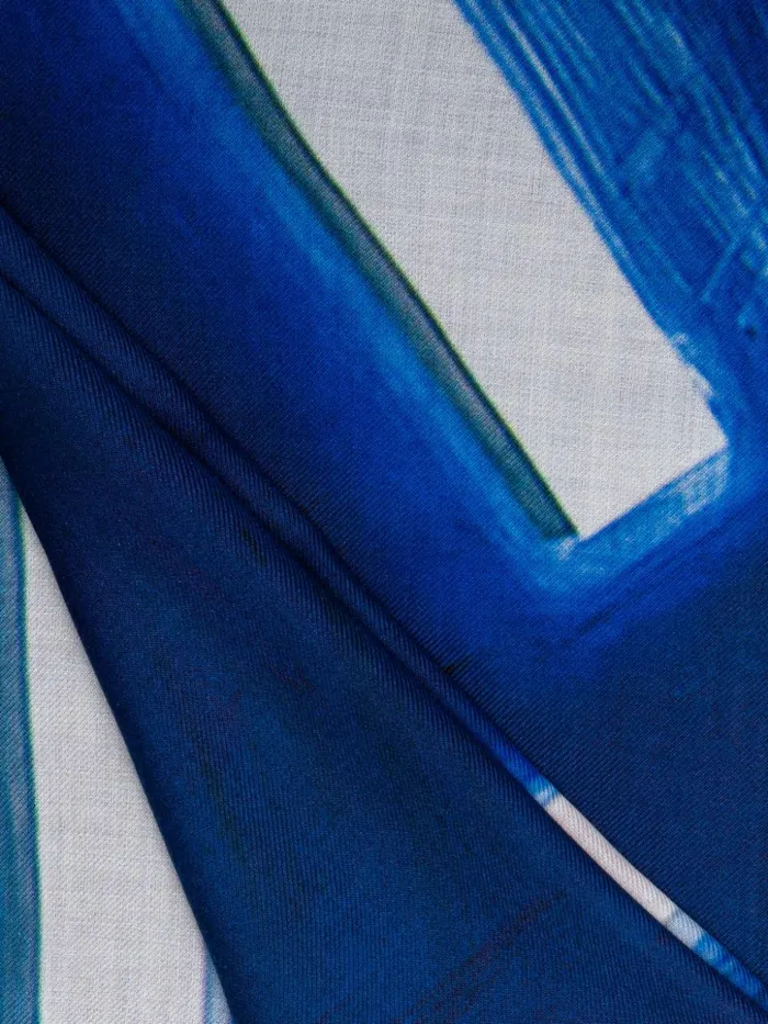 Scarf In Cashmere And Silk With Blue Angel Print Blue Angel Women Akris Collector Scarves