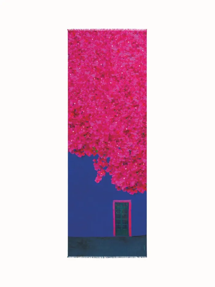 Scarf In Cashmere And Silk With Bougainvillea Porta Print Pink Women Akris Collector Scarves