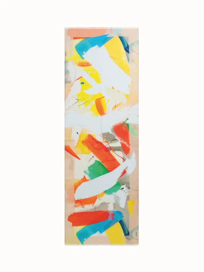 Scarf In Cashmere And Silk With Stroke On Paper Print Multicolor Women Akris Collector Scarves