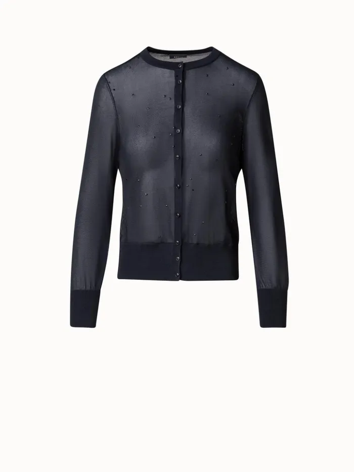 Semi Sheer Knit Cardigan With Swarovski Stars Black Women Akris Knitwear