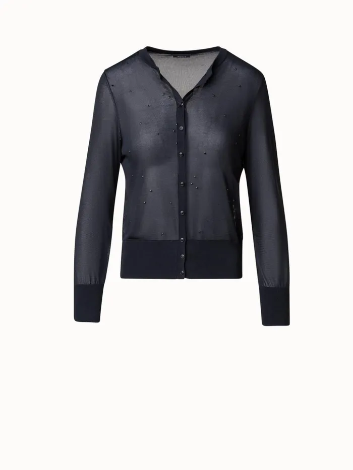 Semi Sheer Knit Cardigan With Swarovski Stars Black Women Akris Knitwear