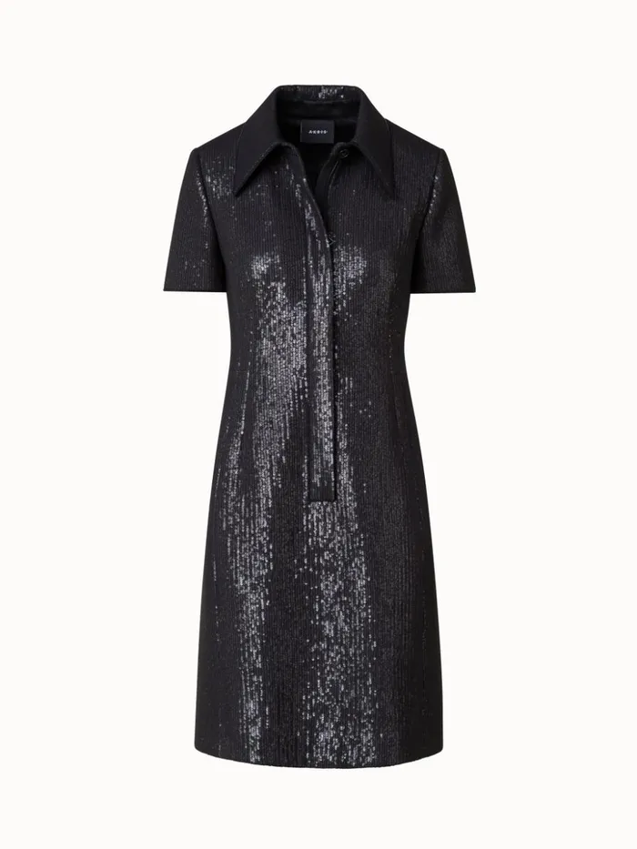 Sequin Silk Dress In Polo Style Black Women Akris Dresses