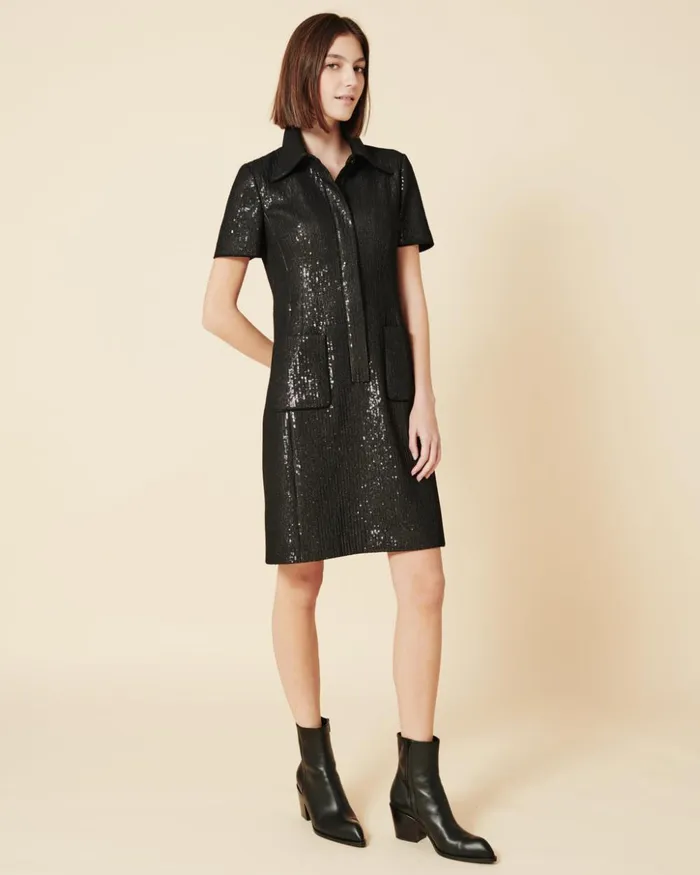 Sequin Silk Dress In Polo Style Black Women Akris Dresses