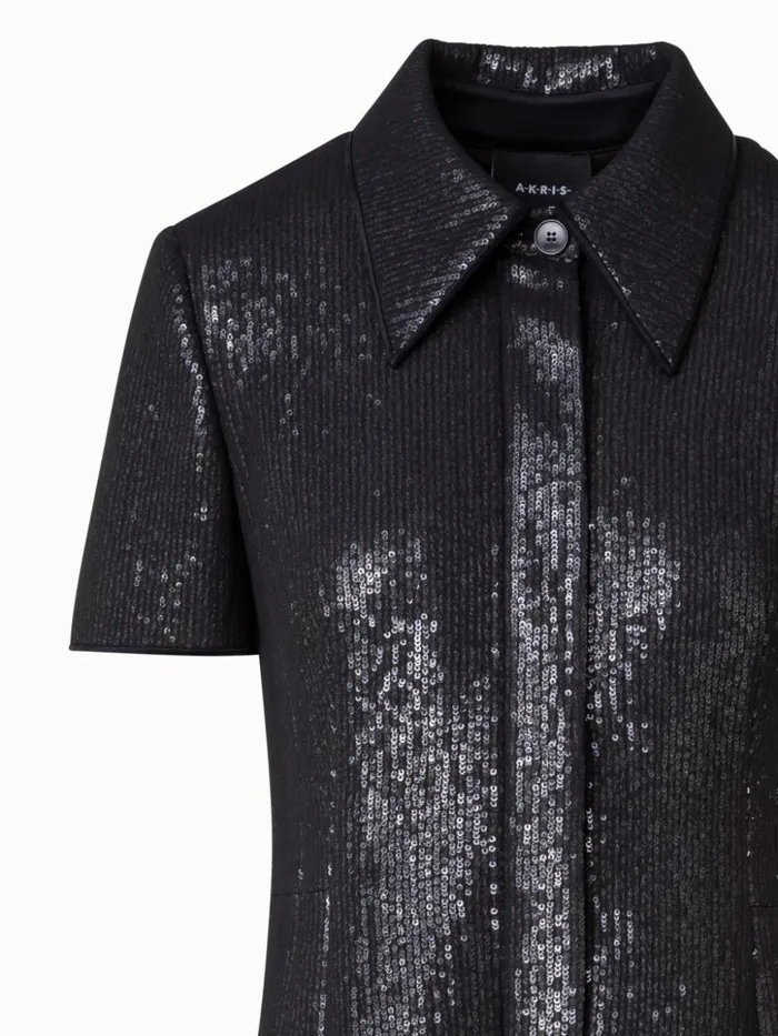 Sequin Silk Dress In Polo Style Black Women Akris Dresses
