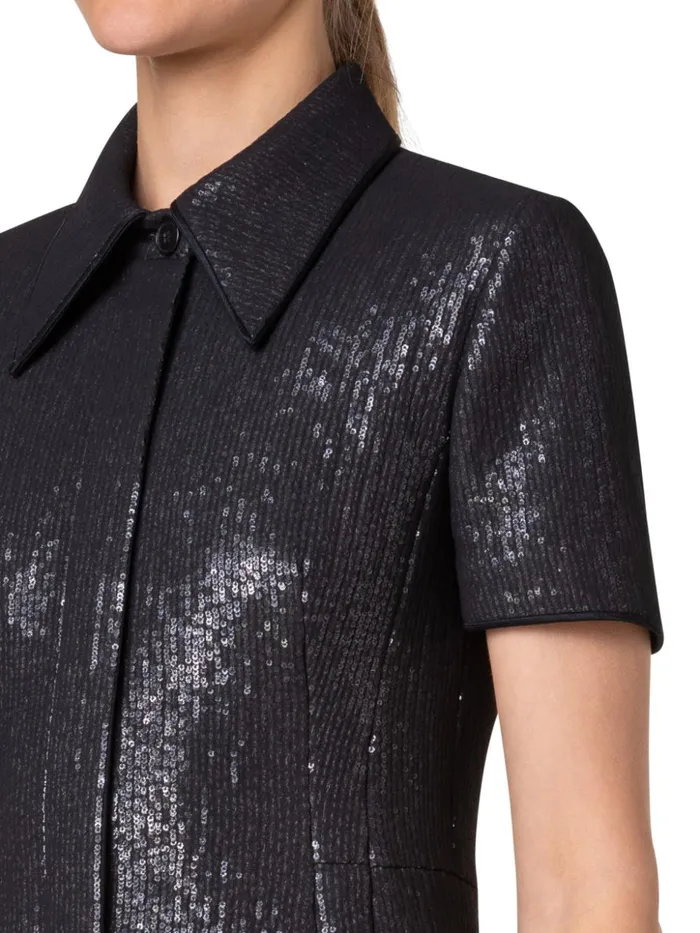 Sequin Silk Dress In Polo Style Black Women Akris Dresses