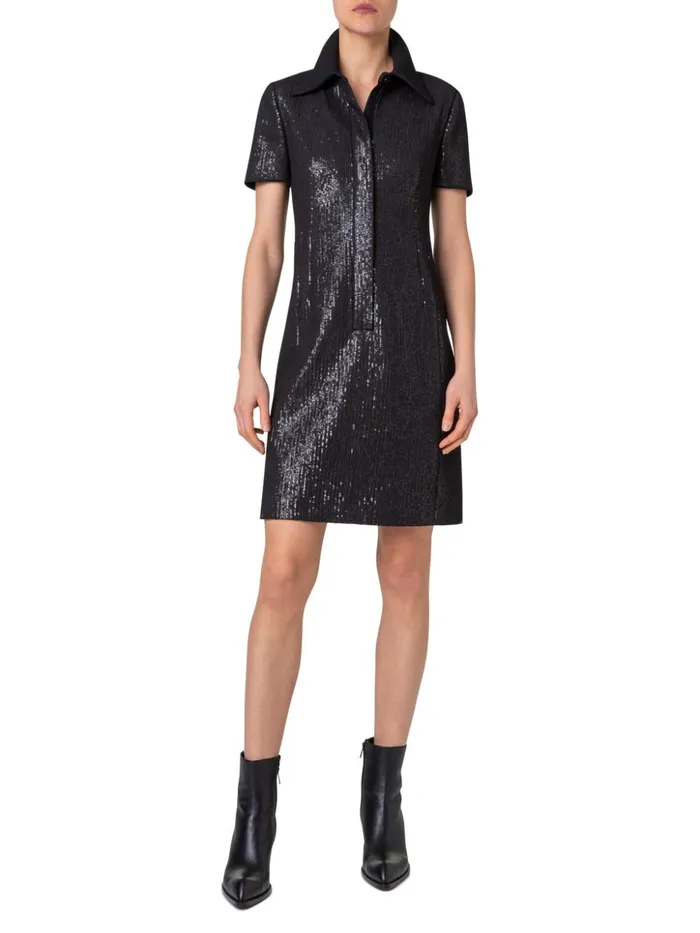 Sequin Silk Dress In Polo Style Black Women Akris Dresses