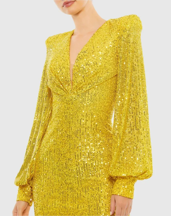 Sequined Structured Bishop Sleeve Midi Dress Magenta Cocktail Dresses Mac Duggal Women Sequined Structured Bishop Sleeve Midi Dress Magenta Cocktail Dresses Mac Duggal Women
