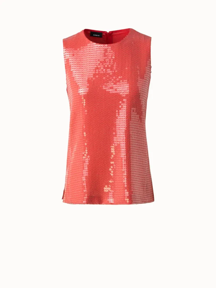 Sequins Sleeveless Blouse Hibiscus Women Akris Blouses