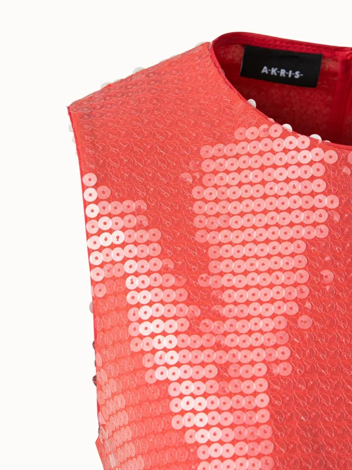 Sequins Sleeveless Blouse Hibiscus Women Akris Blouses