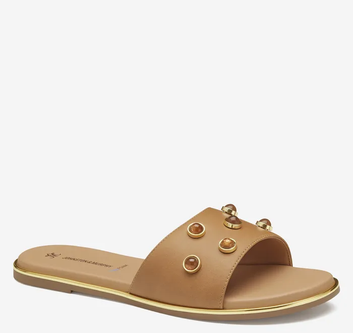Shayla Embellished Slide Tan Full Grain Leather Women Women8217s Shoes Johnston and Murphy Shayla Embellished Slide Tan Full Grain Leather Women Women8217s Shoes Johnston and Murphy