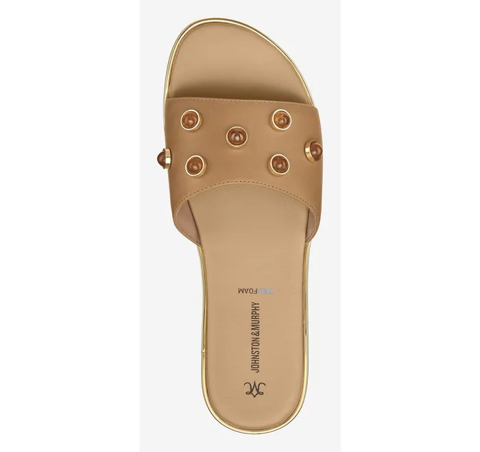 Shayla Embellished Slide Tan Full Grain Leather Women Women8217s Shoes Johnston and Murphy