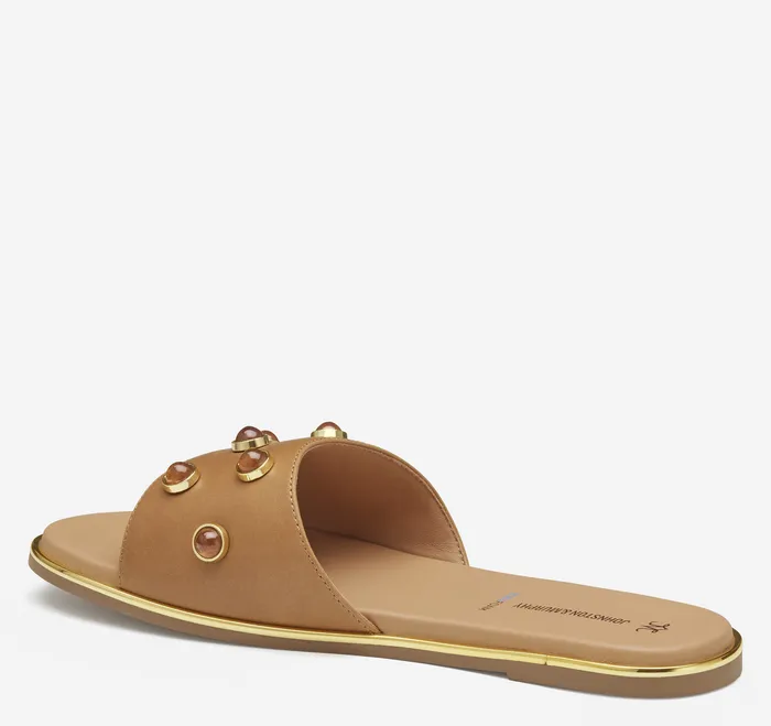 Shayla Embellished Slide Tan Full Grain Leather Women Women8217s Shoes Johnston and Murphy