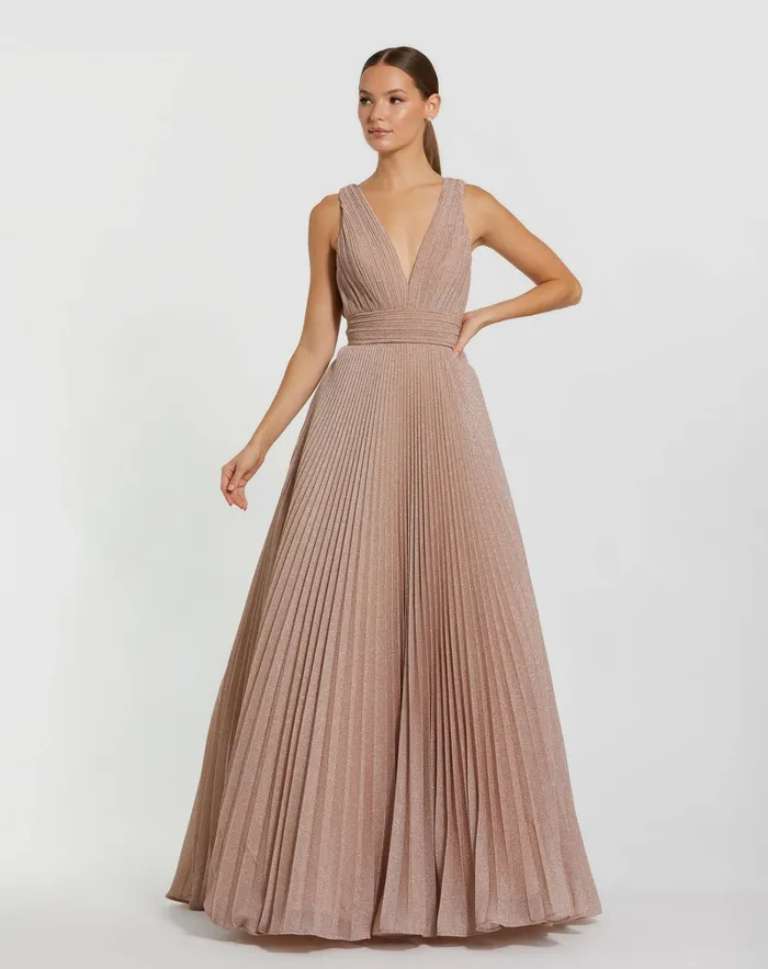 Shimmering Georgette Pleated Sleeveless Gown Royal Best Sellers Mac Duggal Women