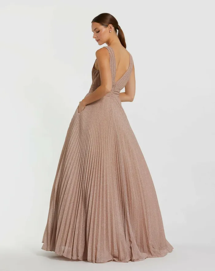 Shimmering Georgette Pleated Sleeveless Gown Royal Best Sellers Mac Duggal Women