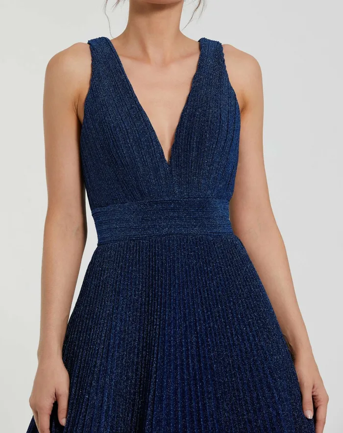 Shimmering Georgette Pleated Sleeveless Gown Royal Best Sellers Mac Duggal Women