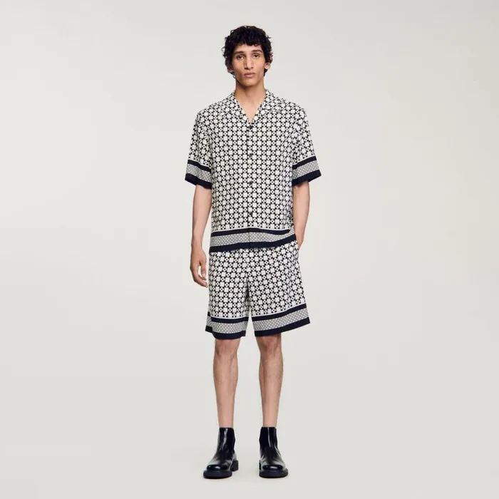 Shirts Men SANDRO Square Cross Shortsleeved Shirt Ecru Navy