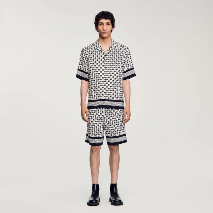 Shirts Men SANDRO Square Cross Shortsleeved Shirt Ecru Navy