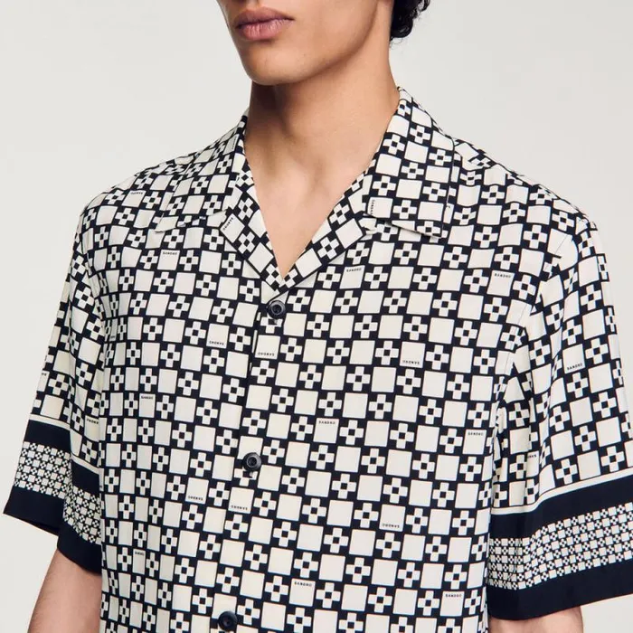 Shirts Men SANDRO Square Cross Shortsleeved Shirt Ecru Navy