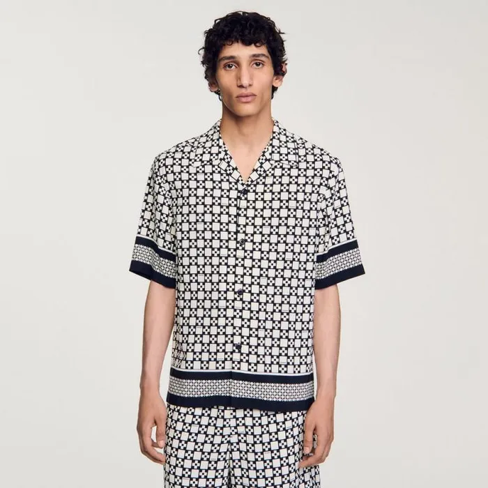 Shirts Men SANDRO Square Cross Shortsleeved Shirt Ecru Navy