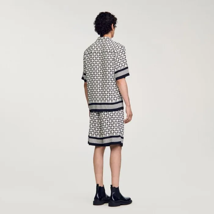 Shirts Men SANDRO Square Cross Shortsleeved Shirt Ecru Navy