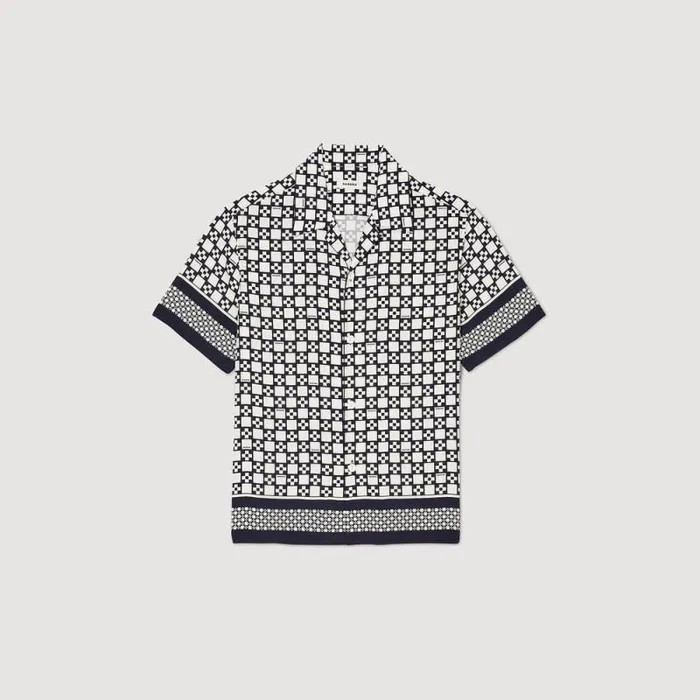 Shirts Men SANDRO Square Cross Shortsleeved Shirt Ecru Navy