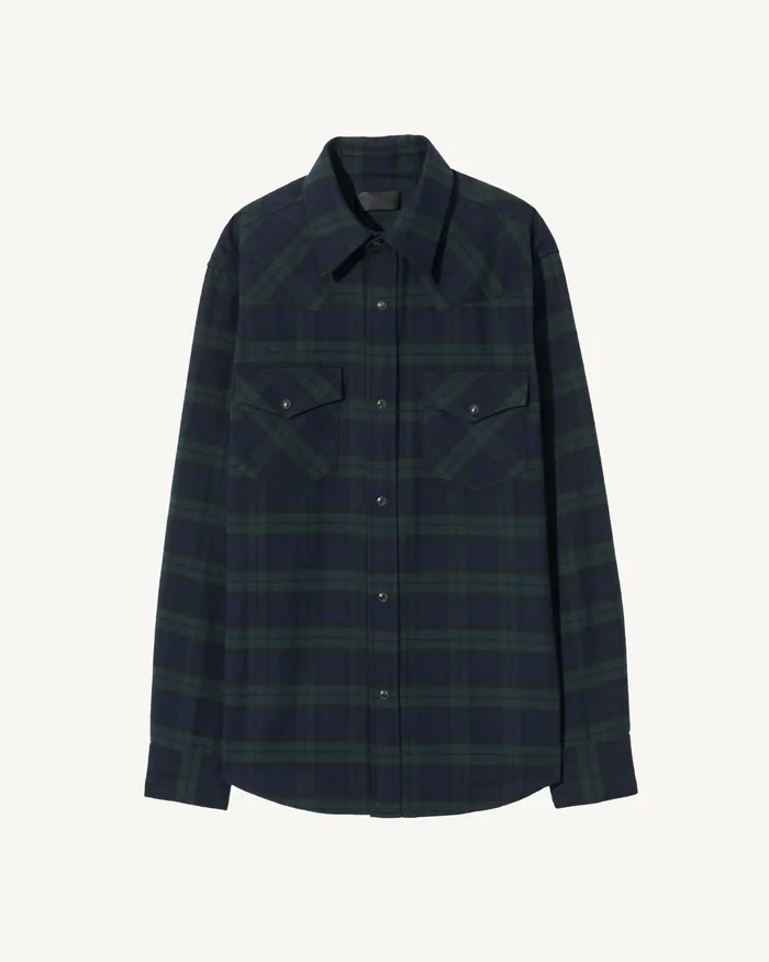 Shirts Men TRAVIS SHIRT GreenMidnight Plaid Nili Lotan