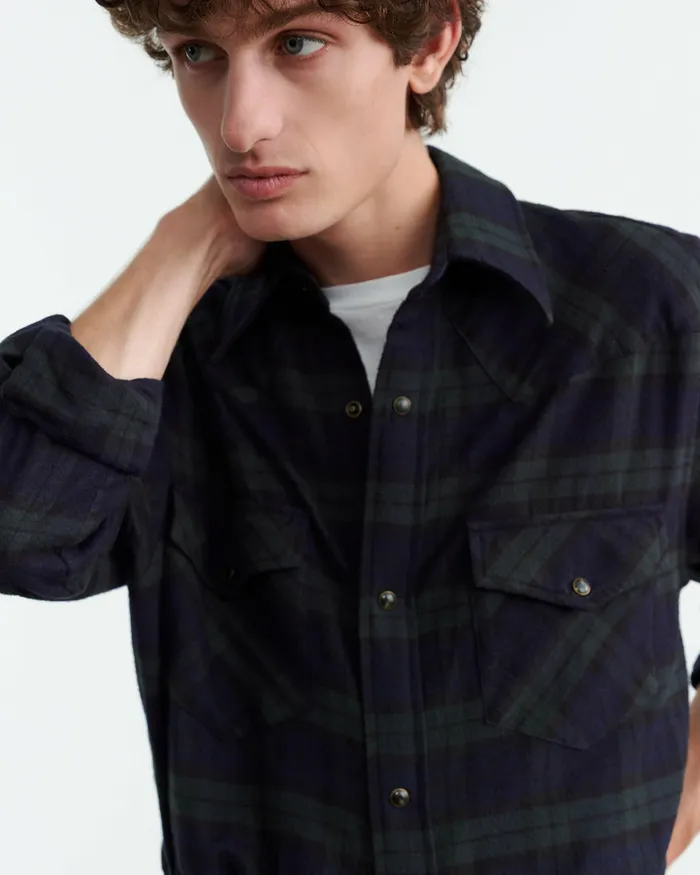 Shirts Men TRAVIS SHIRT GreenMidnight Plaid Nili Lotan